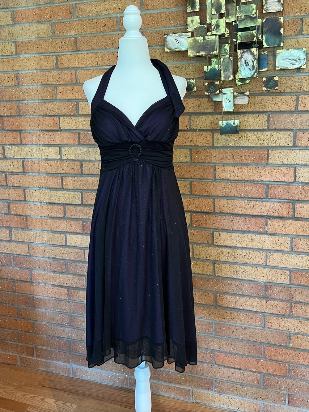 Ethereal sparkly halter dress Y2K era purple black size small